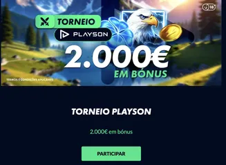 Banner promocional do Torneio Playson com prémio total de 2.000€ em bónus e imagem de águia com moedas douradas